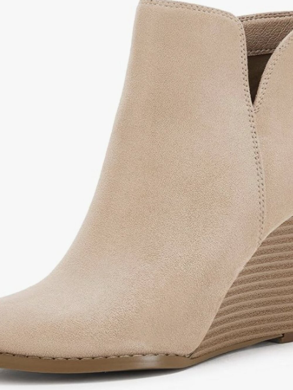 Women's V Cut Wedge Ankle Booties Zip-up Closed Toe Stacked Heel Faux Suede